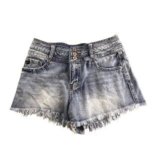 Kancan Shorts Women Medium Button Fly Frayed Denim Blue Frayed W29 Cut KC6325m-n